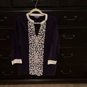 Vineyard Vines Navy & White Embroidered Swim Coverup